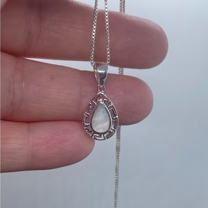 Sterling Silver Mother of Pearl Greek Pattern Necklace